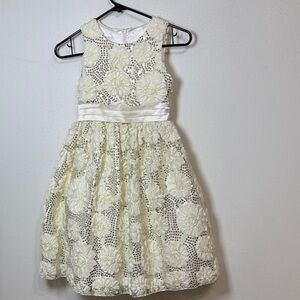 American Princess Cream Floral Lace Party Dress with Satin Waistband